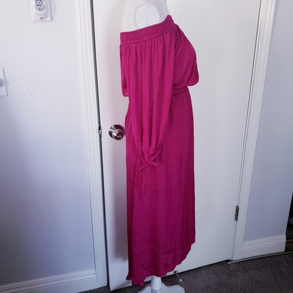 INC International Concepts Off-Shoulder High-Low Dress in Magenta - Picture 4 of 9